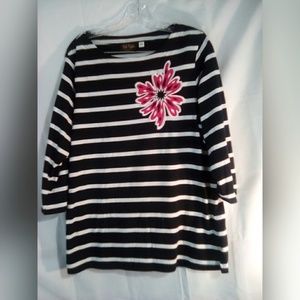 Bob Mackie Tops - Bob Mackie Top Sz L Black Stripes 3/4 Sleeves Bob Mackie Tops - Bob Mackie Top Sz L Black Stripes 3/4 Sleeves
